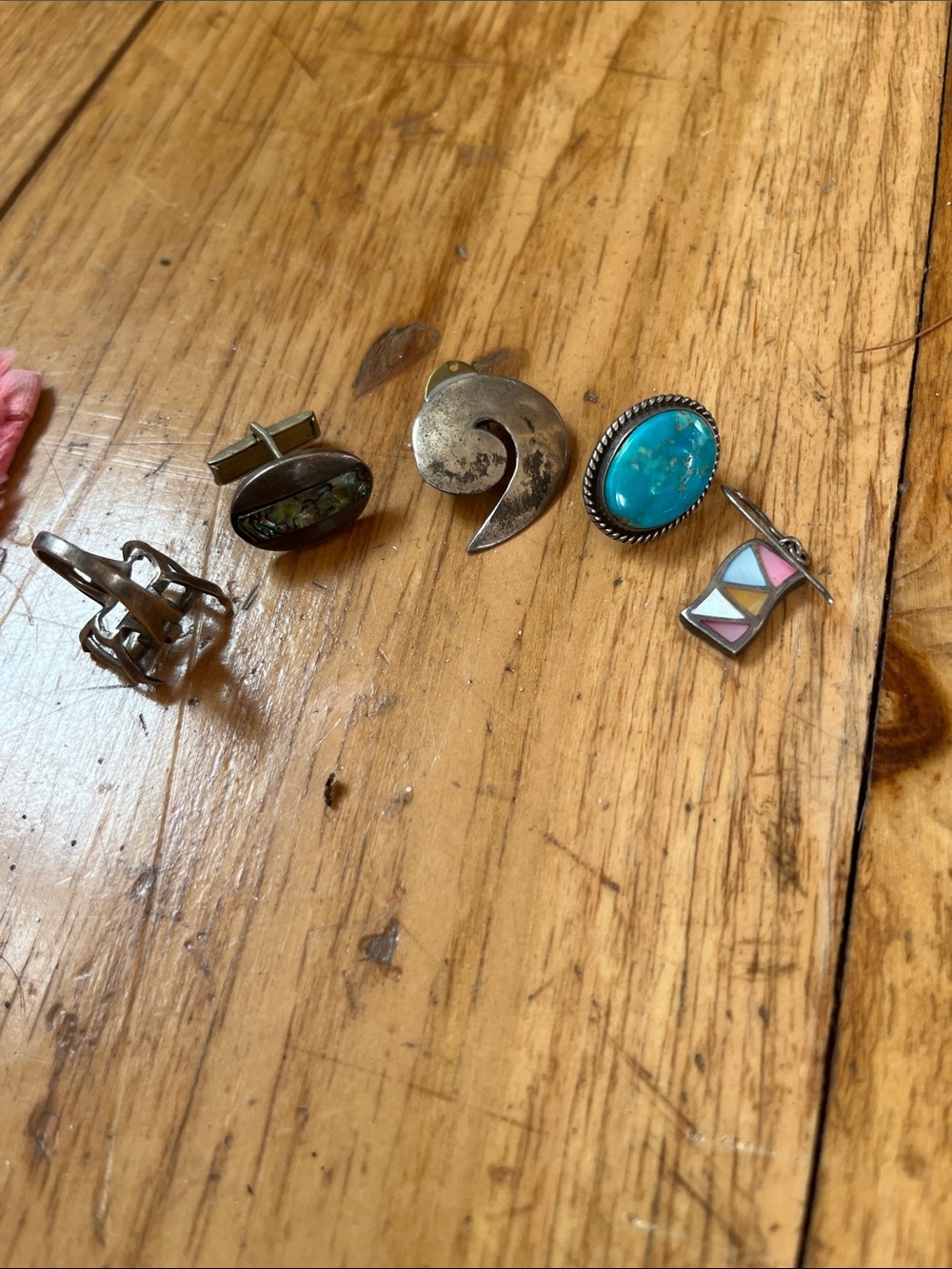 Five pieces of sterling silver, one off earrings, turquoise/inlay/ etc
